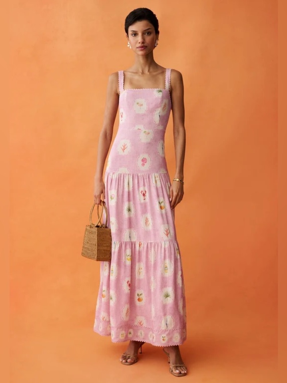 Anaya Pastel Pink Floral Square-Neck Tiered Maxi Dress